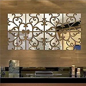 Yusylvia Set of 8PCS Large 3D Decorative Wall Decals for Home, Large Modern Acrylic Mirror, Fixed Living Surface, Fashionable DIY Wall Sticker (Large 25X25CM, Silver)