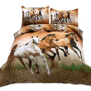 Suncloris,4pcs Queen Size Duvet Cover Set,3d Galloping Horse Bedding Set Comforters Duvet Cover Quilt Bed Linen Sheet Bedspread … (Galloping Horse)