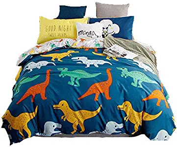 KFZ Bed Set Jurassic World Dinosaur Design Bedding Set (Queen Set Size) [4 Piece: Duvet Cover, Flat Sheet, 2 Pillow Cases] No Comforter [Softest Microfiber] Sheets Set for Kids Adults Teens