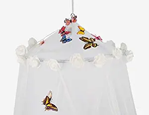 Dream Tada Bed Canopy for Girls - Teens Glow in The Dark Sheer Netting, Cinderella Net 3D Butterflies, Fit Twin Full Queen, DIY Kit (White with Lights)