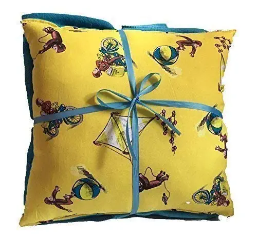 Curious George 14 inch by 14 inch Pillow and Solid Color Fleece Blanket Set Handmade