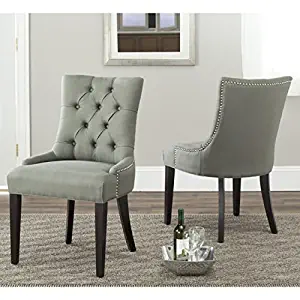 Safavieh Mercer Collection Heather Charcoal Linen Nailhead Dining Chair, Set of 2