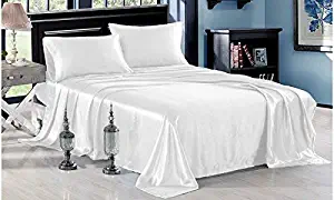 luxuriousdeals Sexy Satin Sheets Twin Size 6 PCs Bedding Set Includes 1 PC Fitted Sheet +1 PC Flat Sheet+ 4 Pillow Cases New White