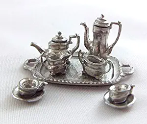 Melody Jane Dolls Houses House 1:24 Scale Miniature Dining Room Accessory Pewter Silver Tea Set