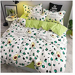 Heart Beat Orange Magic Strawberry Printed Bed Set Bedding Set Duvet Cover Set Flat Sheet Pillow Sham No Comforter ZL1907 Twin Full Queen King Sheets Set for Kids (Avocado, Green, Queen 80"x90")