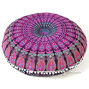 Eyes of India - 32" Purple Pink Mandala Large Floor Pillow Cover Meditation Cushion Seating Throw Hippie Round Colorful Decorative Bohemian Boho Dog Bed Indian Pouf Ottoman Cover ONLY