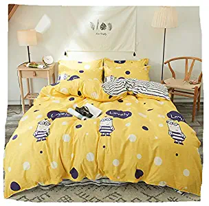 Bed Set Children Beddingset Duvet Cover No Comforter Top Flatsheet Pillowcase by Twin Full Queen Sheets Set Scarlet Memory Lovely Minions AB Designs for Kids (Lovely Minions, Yellow, Queen 78"x91")