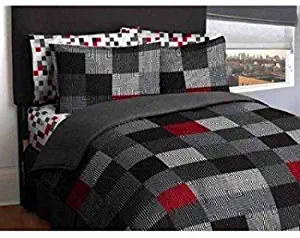 American Original Geo Blocks Bed in a Bag Bedding Comforter Set (5 Piece in a Bag) (Twin-XL, Gray)