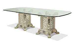 Platine de Royale 7pc 102" Rectangular Glass Pedestal Dining Set by Michael Amini, Champagne