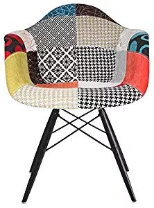 2xhome Eiffel Mid Century Modern Arm Chair with Black Wood Legs, Patchwork S Fabric