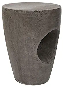 Safavieh Outdoor Collection Aishi Modern Concrete Dark Grey Round 17.7-inch Accent Table