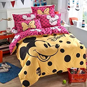 Best Quality - Bedding Sets - Mouse Minnie Children Bedding Set Size Duvet Cover Flatsheet Pillowcase Bedlinen Set for Kids Size Queen