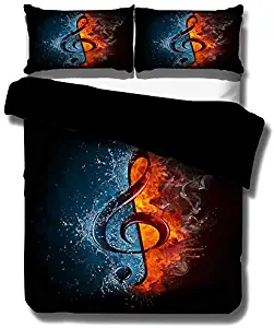 Erosebridal 3D Music Note Duvet Cover Set Twin Fire and Water Pattern Bedding Set 2 Pieces with 1 Pillowcases for Children Teens Boys Comforter Set