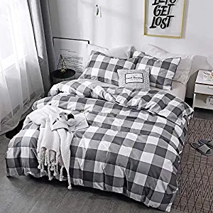 Lurson Buffalo Plaid Duvet Cover Set Twin Size Grey and White Buffalo Check Gray Lightweight Modern Geometric Bedding Set 2 Pieces with Zipper Closure (Twin,P-3)