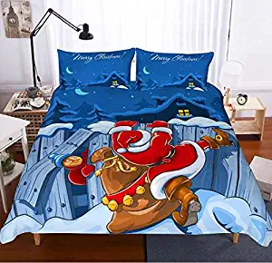 GAWEKIQE Queen 3D Bedding Duvet Cover 3 Piece Merry Christmas Cotton Bedding Bed Sets，1 Duvet Cover and 2 Pillowcases (Queen, 3)