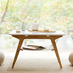 ZEN'S BAMBOO Square Coffee Table Double Layer Living Room Table with Storage Home Furniture