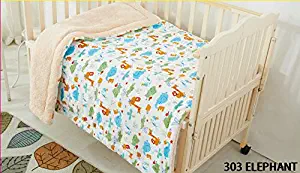 Elegant Home Kids Animals Giraffe Elephants Zoo with with ABCs Soft & Warm Sherpa Baby Toddler Boy Blanket Printed Borrego Stroller or Baby Crib or Toddler Bed Blanket Plush Throw 40X50 (Elepahnt)