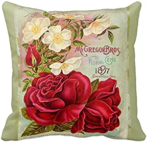 huagu Vintage 1897 Cabbage Rose Seed Catalogue Throw Throw Cushion Pillowcase with Hidden Zipper for Home Decor 18 x 18 Inch Colorful