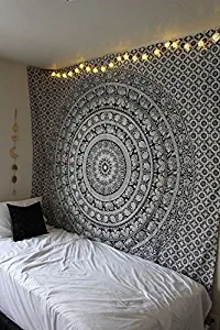 Marubhumi Tapestry Wall hangings Black and White Hippie Mandala Tapestry Wall Art Collage Dorm Beach Throw Bohemian Tapestry Wall Decor Boho Bedspread, Twin (85 x 55 inch)