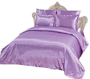 OctoRose 6 PCS Duvet Sheet Set, Supreme Quality Sexy Silky Satin,1 Large Size Double Heads Zipper Duvet Cover,1 Fitted Sheet, 2 Pillow case,2 Pillow Shams (Lavender, Twin)