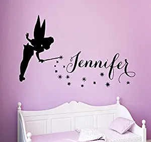 Wall Decals Vinyl Decal Sticker Children Kids Nursery Baby Room Bedding Interior Design Home Decor Fairy Girl Custom Name Tinkerbell Girl Personalized Name Princess Kg893