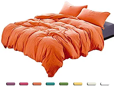 3-Piece Duvet Cover Twin, 100% Washed Microfiber Duvet Cover, Ultra-Soft Luxury & Natural Wrinkled Look, Bedding Set (King, Orange)