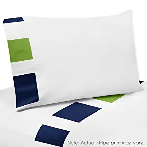 Sweet Jojo Designs 3-Piece Twin Sheet Set for Navy Blue, Lime Green and White Stripe Teen Bedding Collection