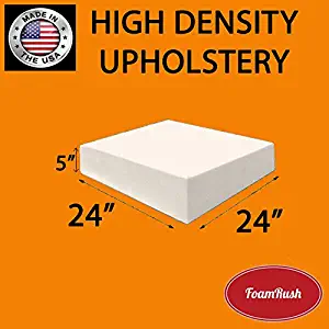 FoamRush Upholstery Foam Cushion High Density (Chair Cushion Square Foam for Dinning Chairs, Wheelchair Seat Cushion Replacement)(5" x 24" x 24")