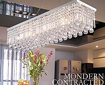 CRYSTOP Rectangle Crystal Chandeliers Dining Room Modern Ceiling Light Fixtures Polished Chrome Finish L31.5'' x W9.8'' x H8.9''