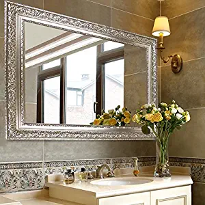 Hans&Alice Large Silver Vanity Wall-Mounted Mirror, 37.5''X25.5''. Luxury for Bathroom, Living Room, Bed Room. Hooks and Rope Included