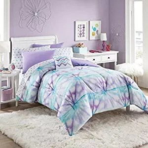 Purple, Turquoise & White Tie-Dye Girls Twin Comforter Set (6 Piece Bed in A Bag) + Homemade Wax Melts