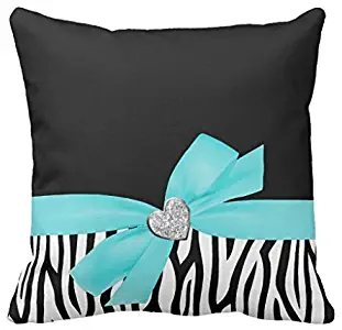 Jagfhhs Zebra Teal Blue Bow Diamond Heart Decorative Throw Pillow Cover for Living Room Canvas Square Throw Pillow with Zipper 20x20 inch