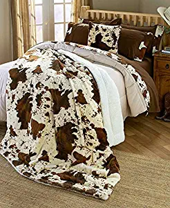 Regal Comfort Sherpa Luxury 79 x 95 Blanket Western Style Cow Print (Queen, Rodeo)