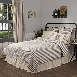 Piper Classics Market Place Gray Ticking Stripe Quilt, Twin, 86" x 68", Gray & Cream Quilted Modern Country Farmhouse Style Bedding