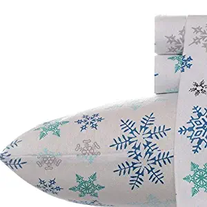 Eddie Bauer Tossed Snowflake Flannel Sheet Set, Queen