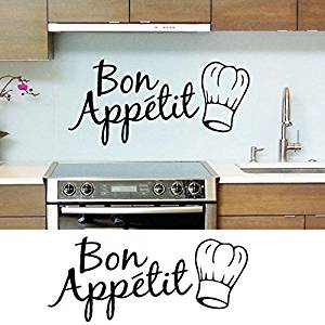 CUGBO French Bon Appetit Decal Quote Vinyl Wall Stickers for Kitchen Dinner Room Home Art Decals