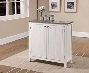 Kings Brand White with Marble Finish Top Kitchen Island Storage Cabinet